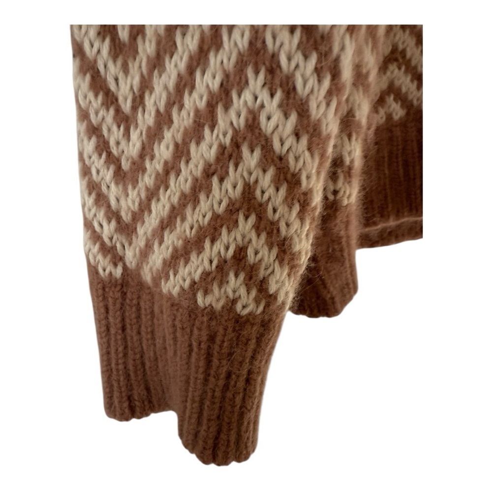 Ganni Chevron Wool-Blend Sweater Knit Zigzag Brown Cream Anthropologie Size L - Picture 4 of 8